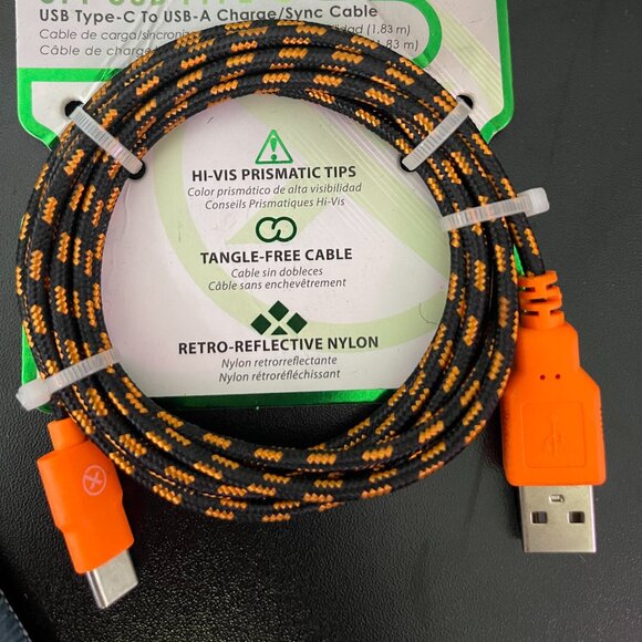 6FT USB Type-C to USB-A Charge & Sync Cable with Hi-Vis Prismatic Tips and Retro - Picture 1 of 3